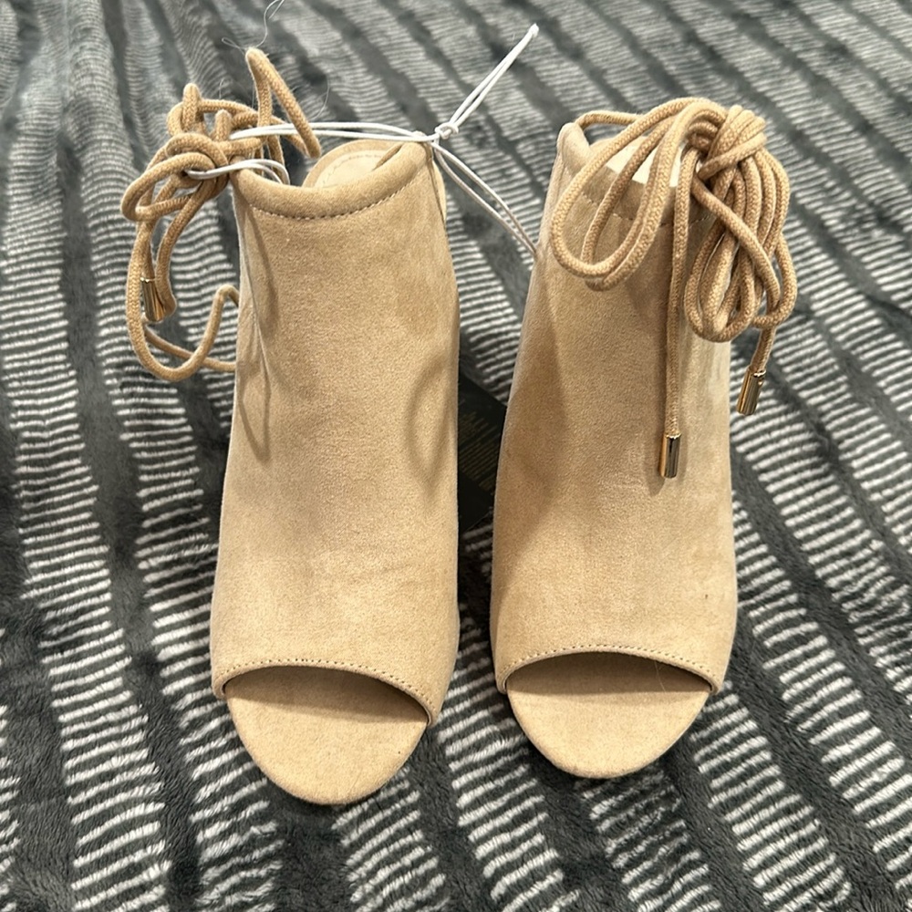 New faux suede heels with ankle laces